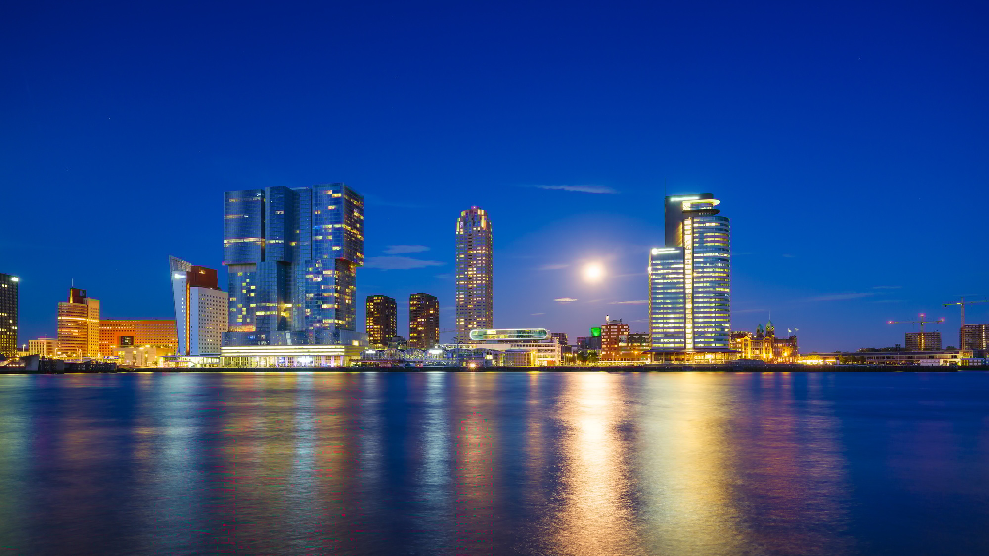 Rotterdam, Netherlands. View of the city center. Cove and pier for boats and ships